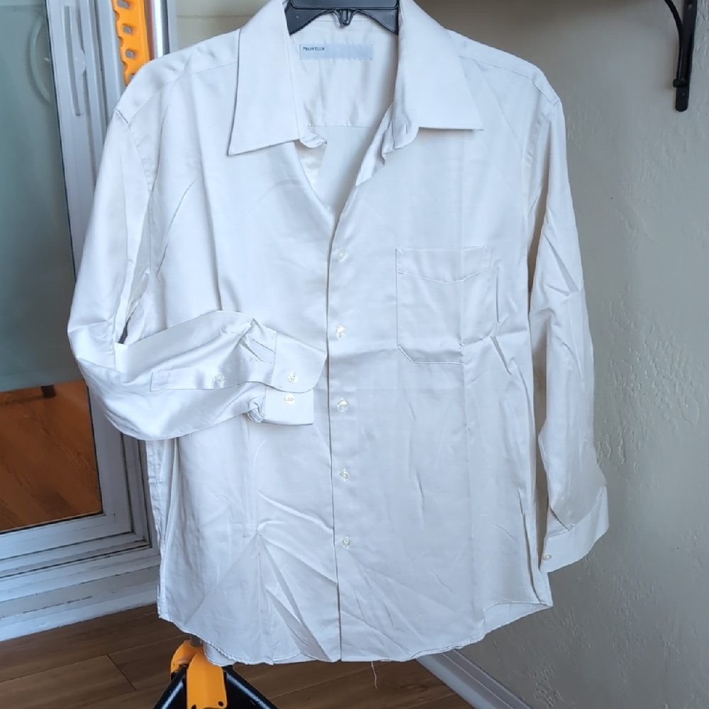 Perry Ellis Men's Off-White Button Down Shirt 100%0cotton Wrinkle Free Size17 32
